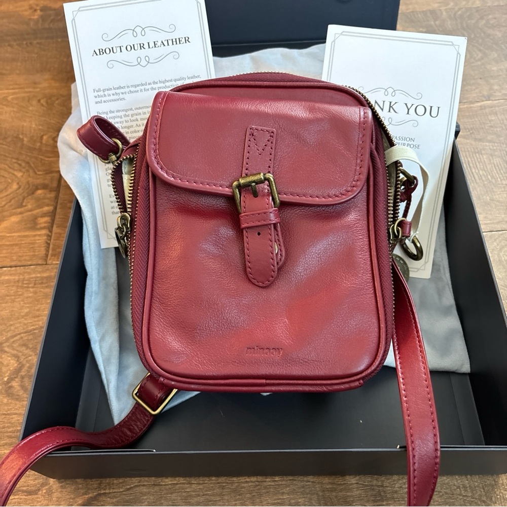 Minooy Naya crossbody Bag Red Wine Box And Bag Included
